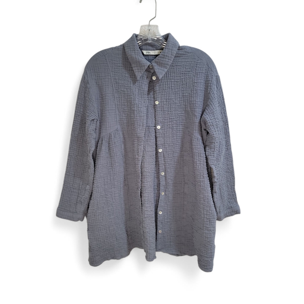 Zara Lavender/Gray‎ Size Small Waffle-Knit Tunic Pockets Button Down Casual